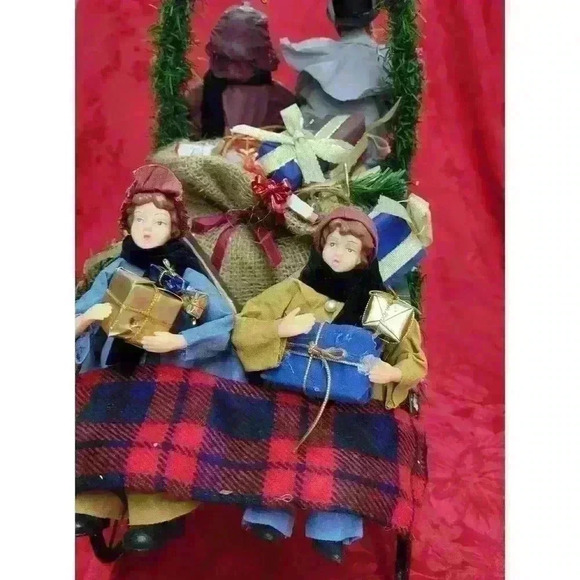 Traditions-Fabric Mache Family in Holiday Carriage - Picture 7 of 10